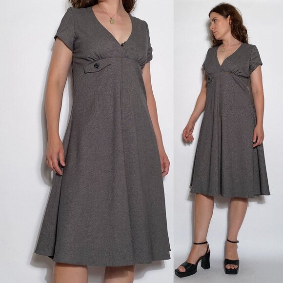 Vintage Handmade FAUX WRAP Empire Waist Retro Midi Dress! Large - Picture 4 of 9